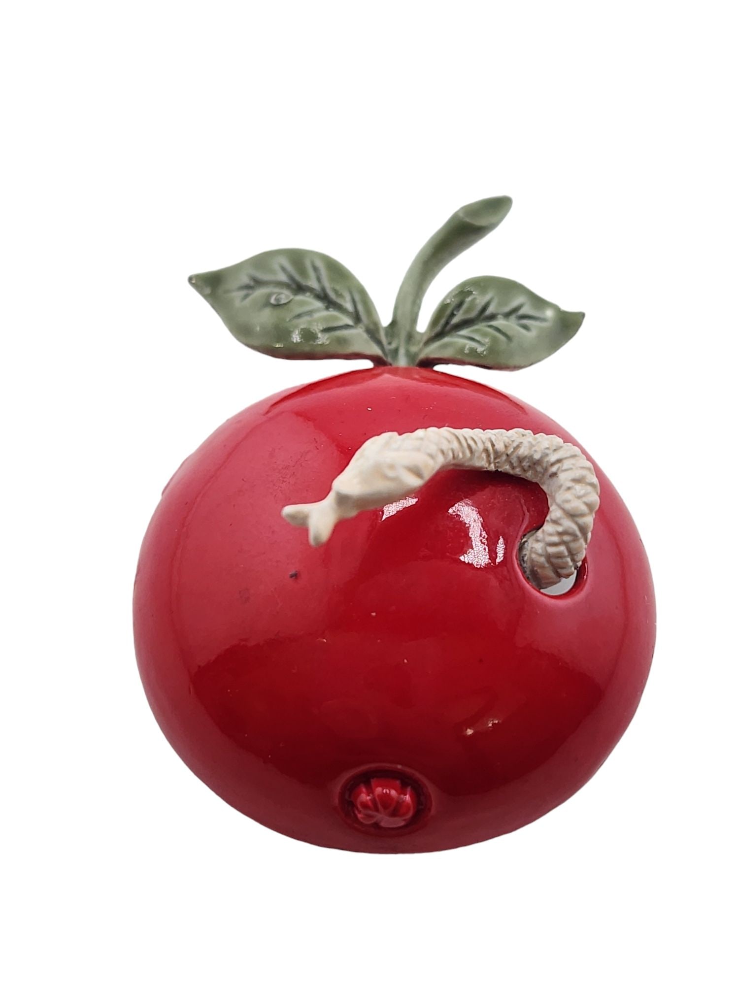 Vintage Signed Coro Enamel Apple & Snake Brooch: Size: 2.25" Color: Red, Green, White Condition: Very good vintage Signed: Coro Details: Snakes moves