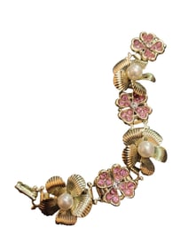 Vintage Flower Clover Rhinestone Pearl Bracelet