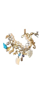 Vintage NOS Faux Pearl Chain Charm Bracelet Signed Bee Charming