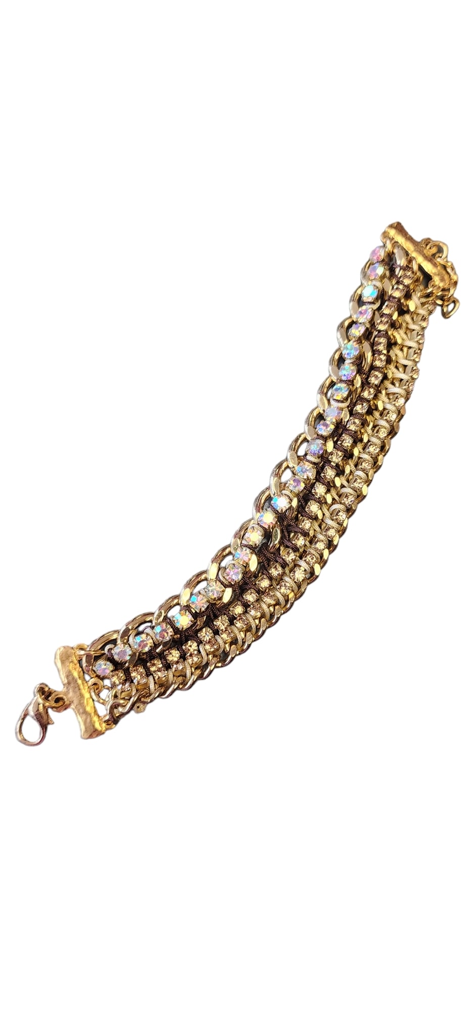 Vintage NOS Hand Done Braided Rhinestone Chain Bracelet Signed Bee Charming: 8.75", hand braided, with rhinestones, a lot of time and work went into making this.