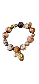 Vintage NOS Signed Bee Charming Semi Precious Egyptian Revival Charm Stretch Bracelet