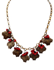 Stunning double sided brass flower baskets and glass beaded early necklace
