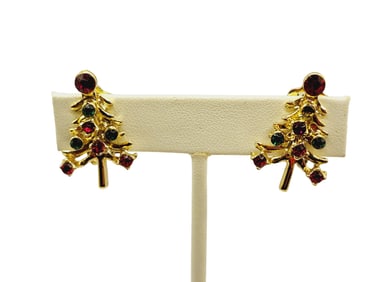 Vintage Christmas Tree Clip Earrings (A555)