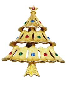 Vintage Signed JJ Christmas Tree Brooch