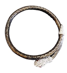 Vintage 80s Rhinestone Encrusted Coil Snake Necklace