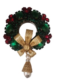 Vintage VRBA Huge & Unusual Rhinestone Wreath Christmas Brooch (A4283)