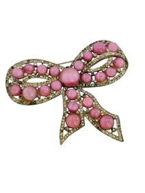 Stunning antique pot metal and satin glass bow brooch