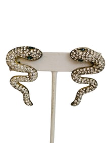 Amazing rhinestone Snake clip earrings