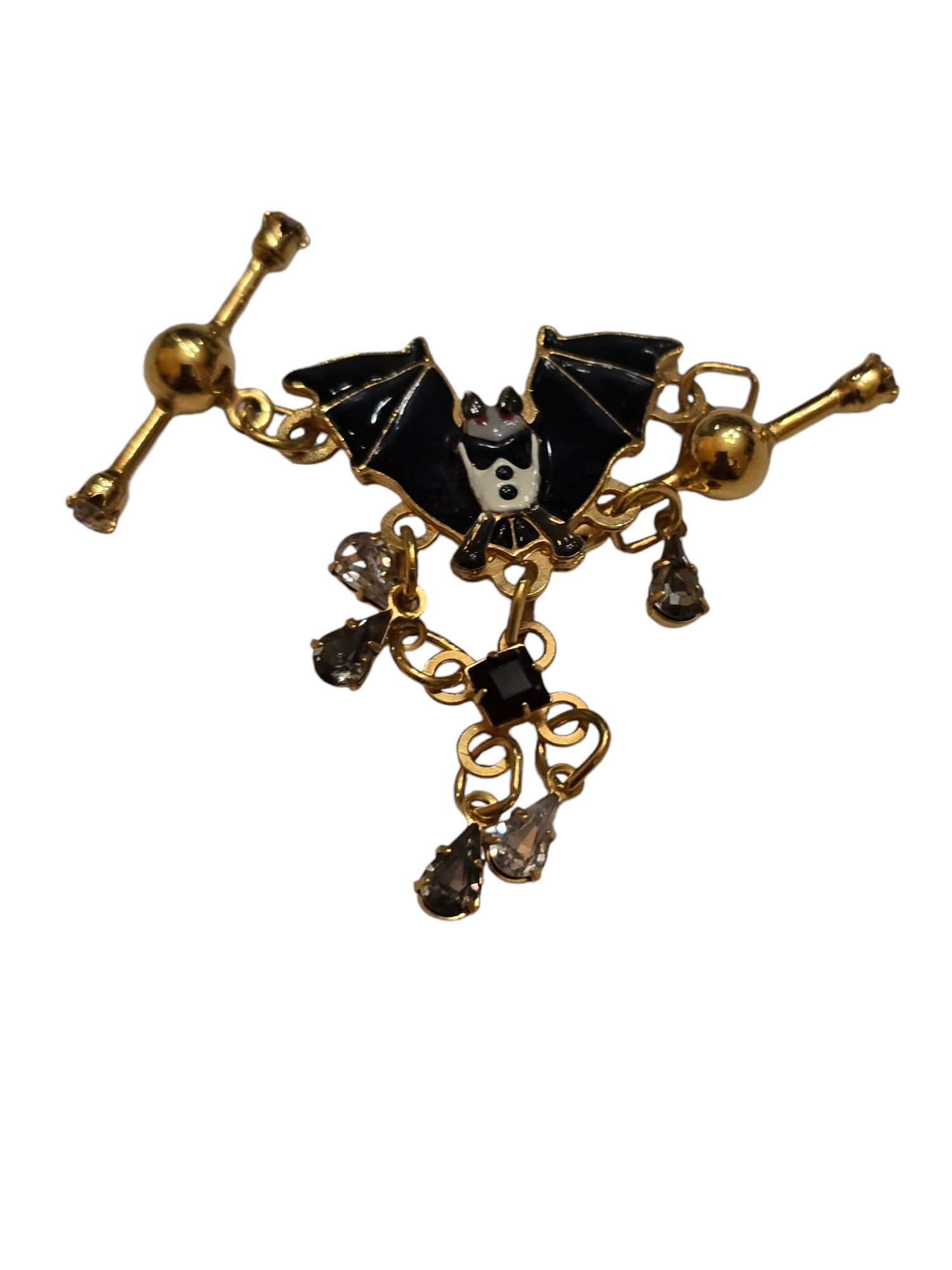 Lunch at the Ritz Bat bonbon link: With the original card, signed. Used for connecting chains together, had crystals and rhinestones, 2".