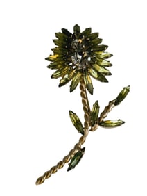 Large unsigned olivine rhinestone flower attributed to Weiss