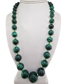 Beautiful graduated malachite beaded necklace
