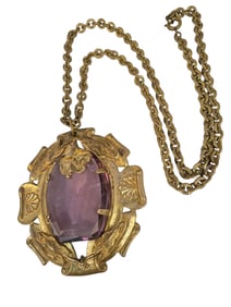 Beautiful Czech glass decorative brass bezel necklace