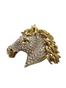 heavy unsigned rhinestone pave horse head brooch