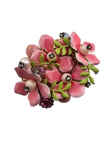 Vintage Flower and Rhinestone Unsigned Brooch