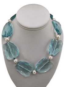 Vintage Heavy Glass & Faux Pearl Necklace