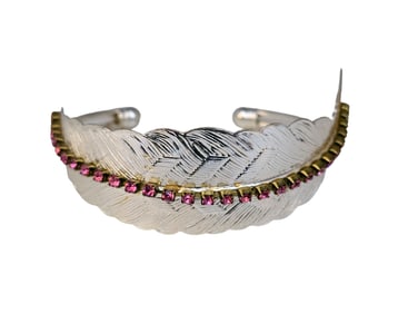 Vintage Rhinestone Feather Cuff Bracelet