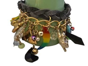 Vintage NOS Bee Charming Suede Braided Over the Top Charm Bracelet