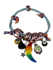 Vintage NOS Rubber Friendship Pull On Bracelet with Porcelain Charm