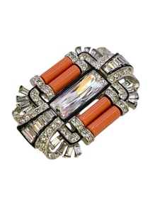 Kenneth Lane art deco style glass jeweled and acrylic brooch