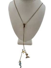 Vintage NOS Sea Bee Charming Zipper Lariat Necklace