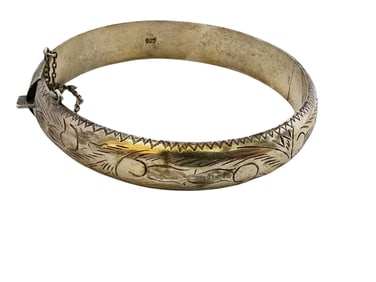 Vintage Sterling 925 Etched Bangle Bracelet