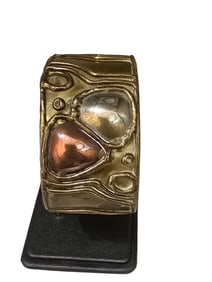 Vintage 80s Brass Tri Color Brutalist Cuff Bracelet