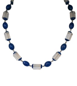 Antique Art Deco Fluted Crystal Cylinder and Glass Sterling Necklace