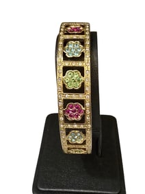Vintage Rhinestone Flower Clamper Bracelet