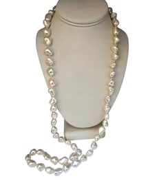 Vintage Glass Faux Baroque Pearl Hand Knotted Necklace