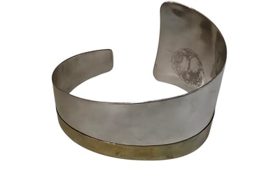 Vintage MCM Style 2 Tone Metal Cuff Bracelet