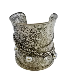 Vintage Unsigned Tribal Style Wide Cuff Baracelet with Chain