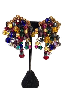 Vintage Well Made Assorted Glass Crystal Colorful Cha Cha Clip Earrings