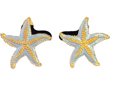 Vintage 80s Enamel Unsigned Starfish Clip Earrings