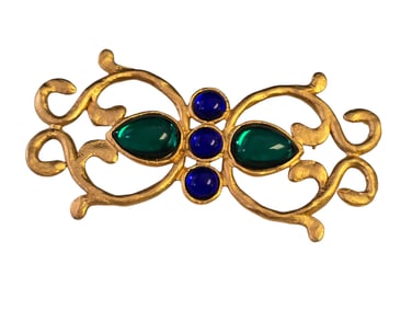 Vintage Carol Dauplaise Mogul Glass & Matte Gold Abstract Brooch