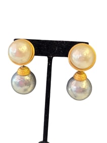 Vintage Paper Mache Faux Pearl Dangle Pierced Earrings