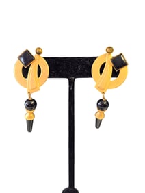 Vintage Gale Rothstein Abstract Matte Gold & Onyx Pierced Earrings