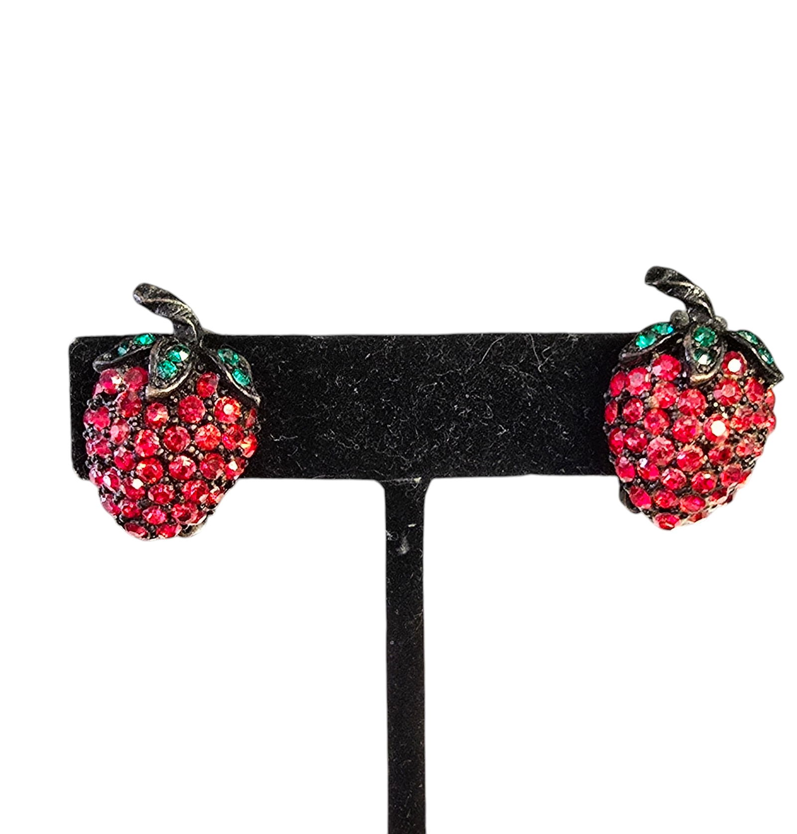 Vintage Weiss Rhinestone Strawberry Clip Earrings (1 of 4)