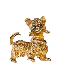 Vintage Well Made Jeweled Dog Brooch