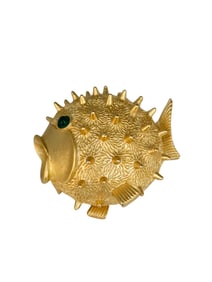 Vintage Unsigned Sphinx Puffer Fish Dimensional Brooch