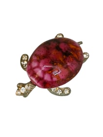 Vintage Signed Dynasty Stone Turtle Brooch