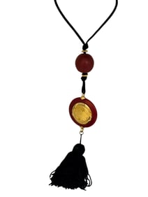 Vintage 1970s Estee Lauder Treasures of Orient Cinabar Perfume Compact Necklace
