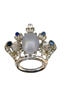 Vintage Coro Signed Acrylic Moonstone Crown Brooch