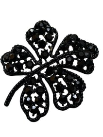 Vintage Weiss Black Rhinestone Clover Brooch