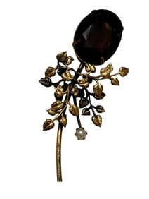 Vintage Glass and Dainty Brass Flower Brooch
