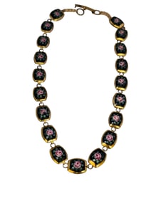 Vintage Enamel Over Brass Flower Heavy Necklace