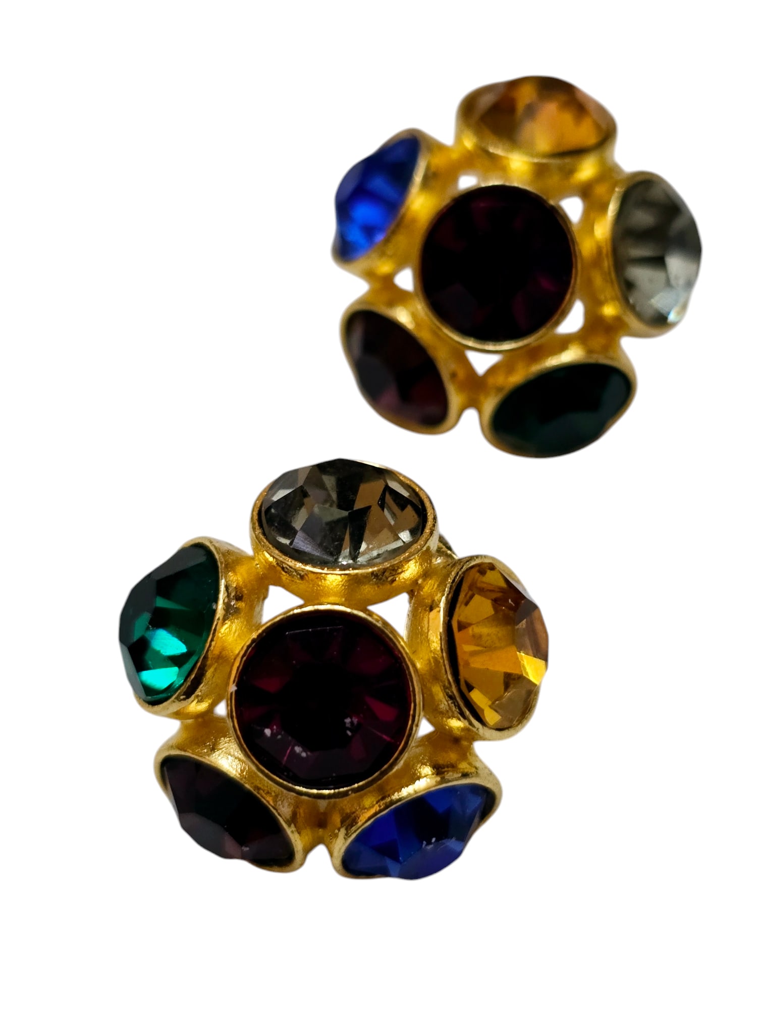Vintage Glass Bezel Set Mogul Style Pierced Earrings: Vintage Glass Bezel Set Mogul Style Pierced Earrings, almost 1". Good vintage - not earrings jackets. Unsigned. WE OFFER IN-HOUSE SHIPPING VIA UPS AS WELL AS LIVE SHIPPING AND LOCAL PICK UP!