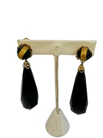 Vintage Faceted Long Crystal Unusual Shoulder Duster Clip Earrings
