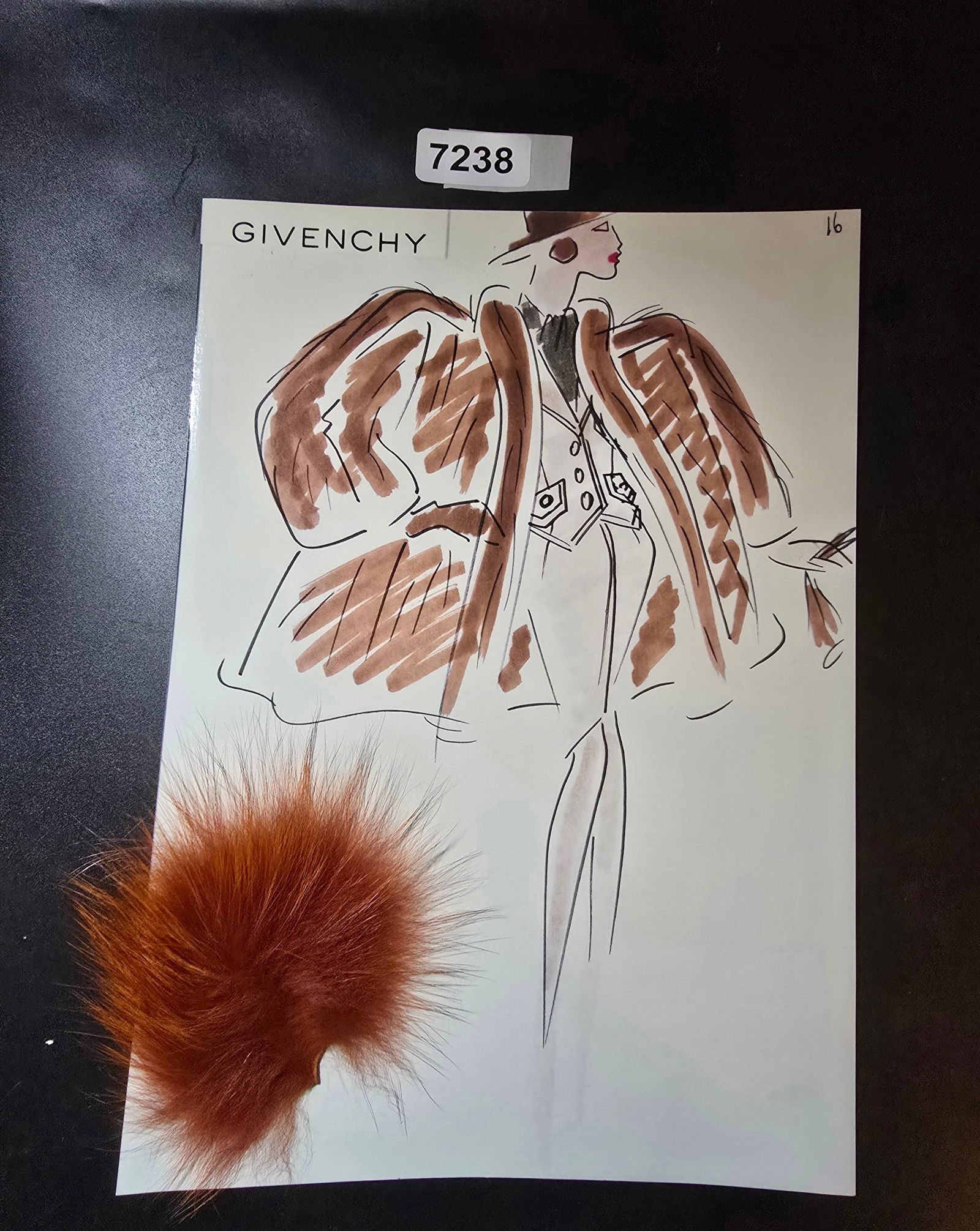 VINTAGE ORIGINAL GIVENCHY PARIS FASHION COLOR ILLUSTRATION WITH COLOR FABRIC SWATCHES #16: VINTAGE ORIGINAL GIVENCHY PARIS FASHION COLOR ILLUSTRATION WITH COLOR FABRIC SWATCHES #16, EACH CAME FROM GIVENCHY PARIS 1980S. AMAZING CONDITION FRM COUTURE BUYER COLLECTOR 1980S! EXCELLENT FOR FRAMI