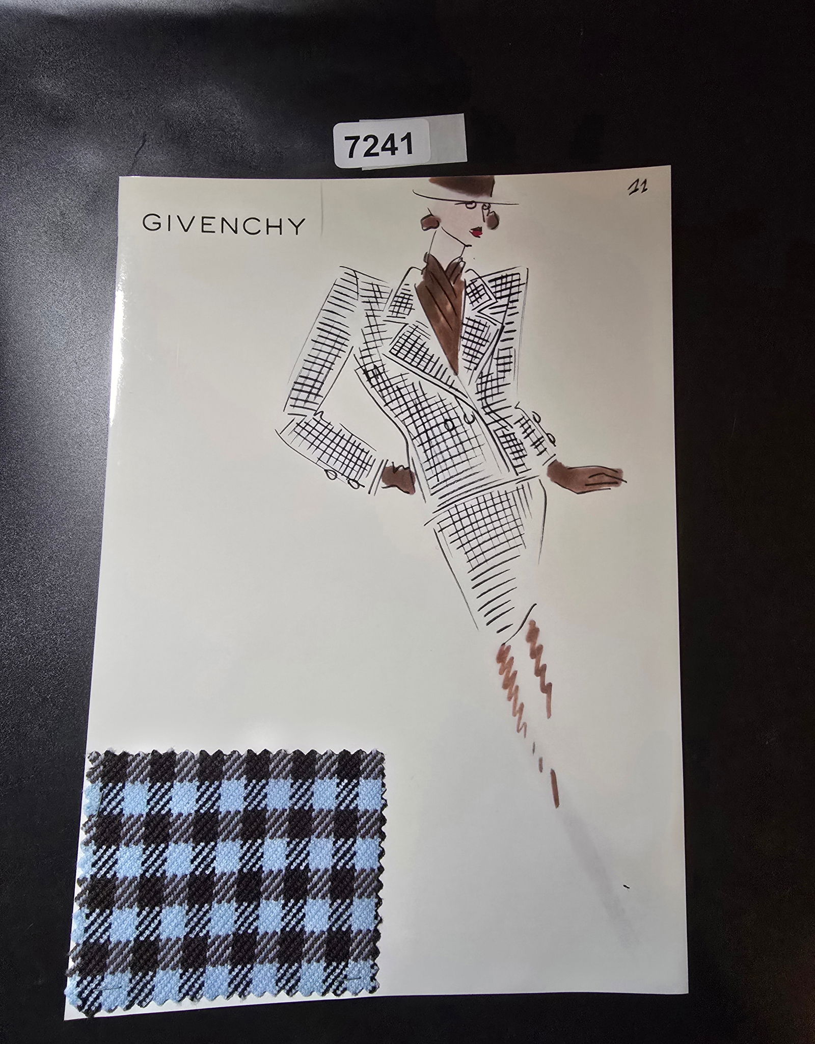 VINTAGE ORIGINAL GIVENCHY PARIS FASHION COLOR ILLUSTRATION WITH COLOR FABRIC SWATCHES #11: VINTAGE ORIGINAL GIVENCHY PARIS FASHION COLOR ILLUSTRATION WITH COLOR FABRIC SWATCHES #11, EACH CAME FROM GIVENCHY PARIS 1980S. AMAZING CONDITION FRM COUTURE BUYER COLLECTOR 1980S! EXCELLENT FOR FRAMI