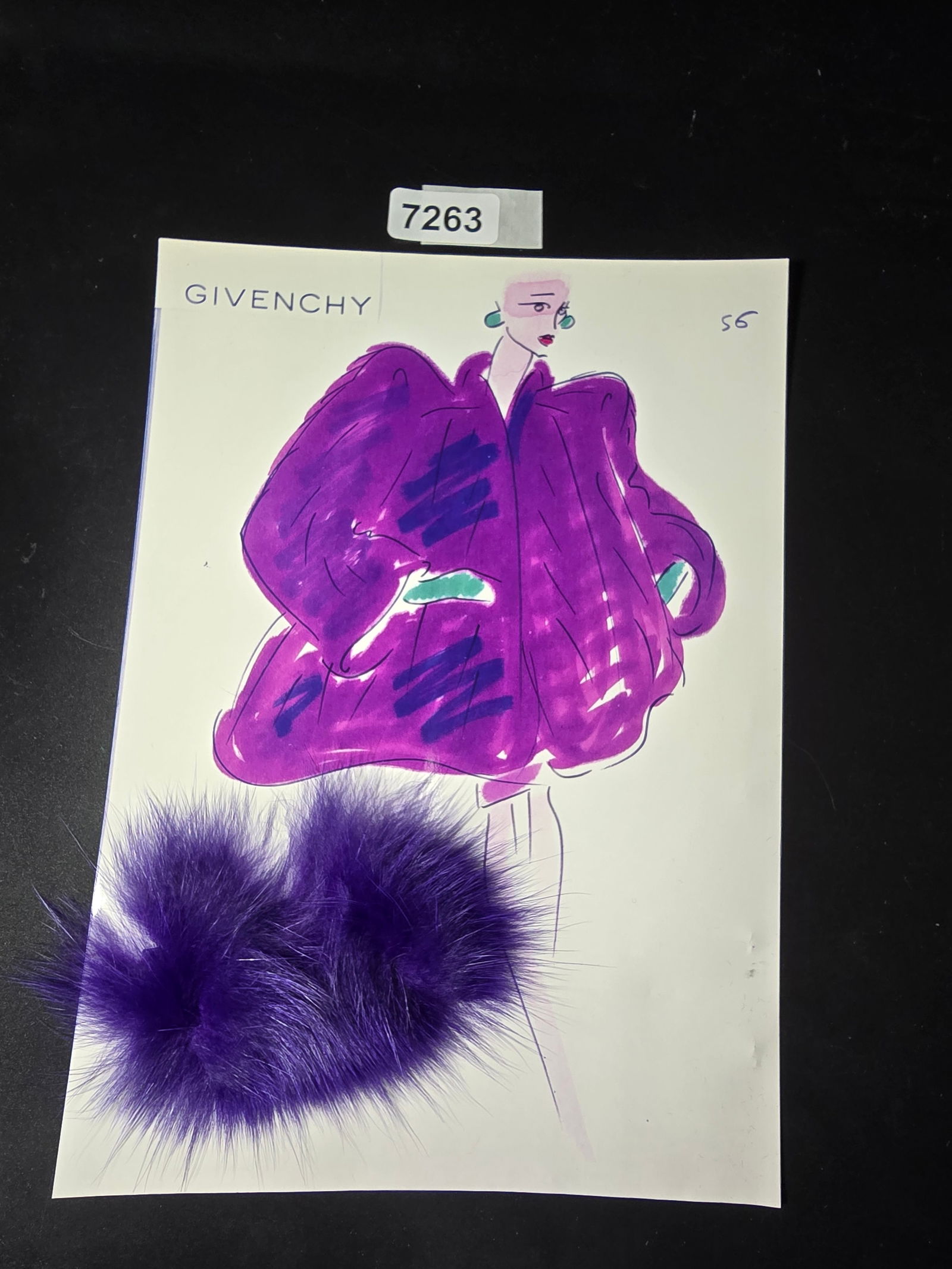 VINTAGE ORIGINAL GIVENCHY PARIS FASHION COLOR ILLUSTRATION WITH COLOR FABRIC SWATCHES #56: VINTAGE ORIGINAL GIVENCHY PARIS FASHION COLOR ILLUSTRATION WITH COLOR FABRIC SWATCHES #56, EACH CAME FROM GIVENCHY PARIS 1980S. AMAZING CONDITION FRM COUTURE BUYER COLLECTOR 1980S! EXCELLENT FOR FRAMI